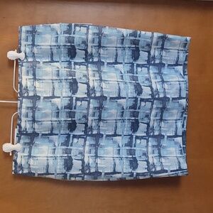 Skirt, size 12, above knee, cotton/spandex, muted shades of blue